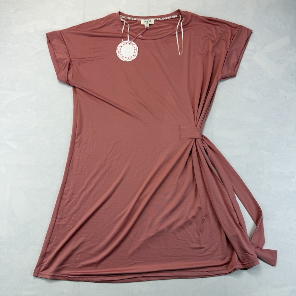 Umgee USA Women's Medium Dusty Rose Side Tie Ruched Tunic Dress NWT Made USA